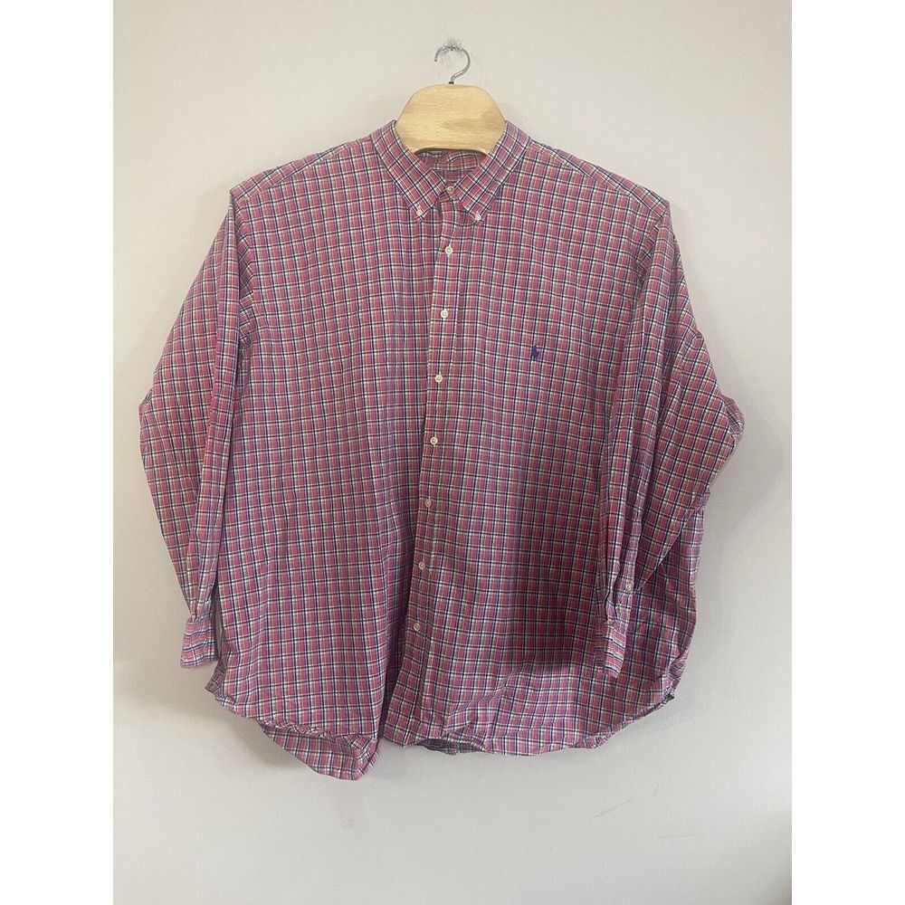 Polo Ralph Lauren Shirt Mens 4XB Pink Blue Green Plaid Long Sleeve‎